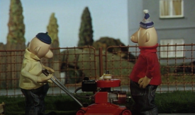 Scene from the film Pat and Mat: The Lawnmower